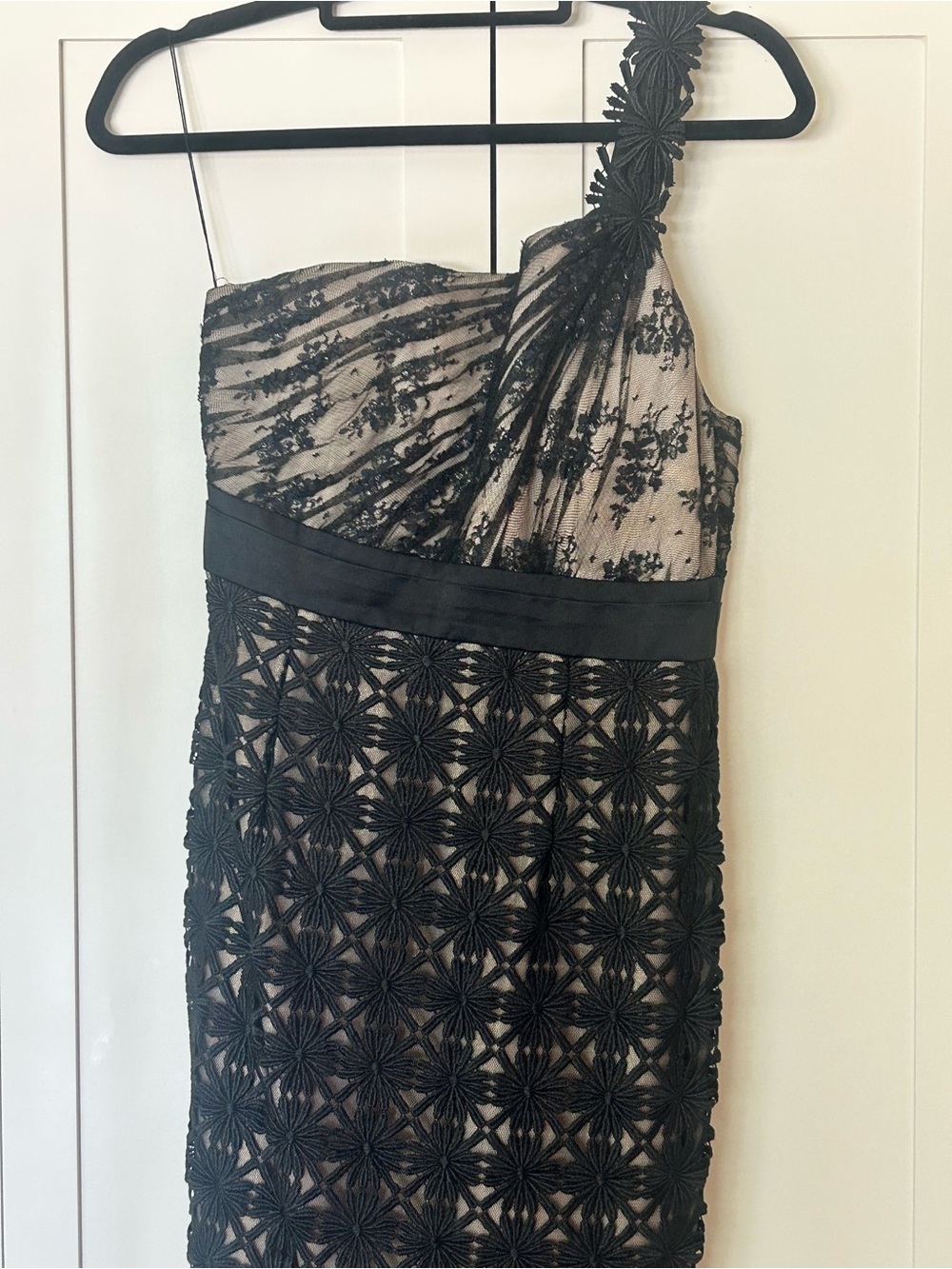 Phoebe Couture Black Lace One-Shoulder Cocktail Dress